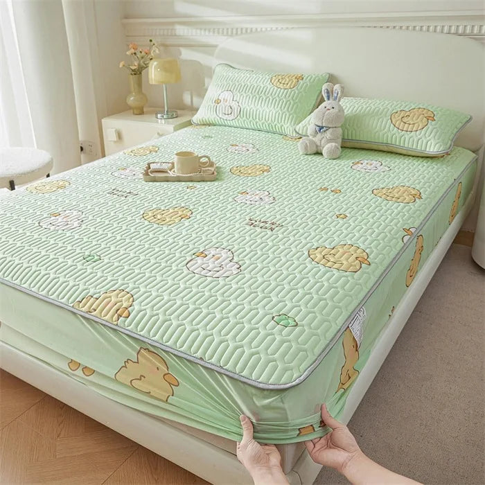Cartoon Cute Pattern Cooling Fitted Sheet Single Natural latex fabric Soft cushion for Bedding Slow rebound Non-Slip Mattress
