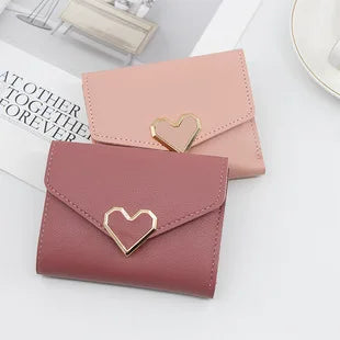 Korean version women wallet short heart-shaped three fold women's wallet multi card slot card bag zero wallet  purses for women.