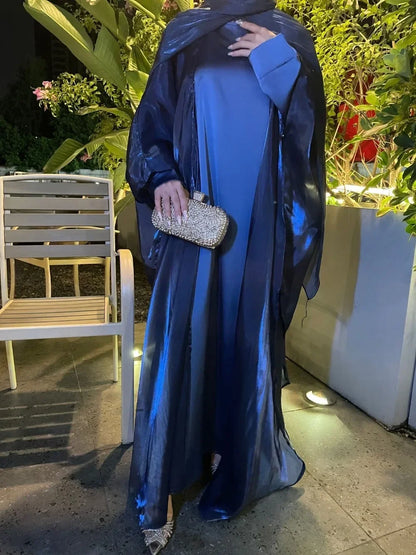 Eid Ramadan Muslim Women Modest Dress 2 Piece Set Arab Open Abayas Vestidos Saudi Cardigan Robe Dubai Morocco Dresses Jalabiya.