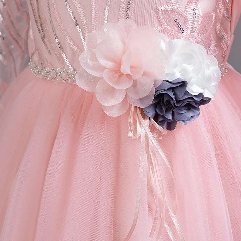 Blumen mädchen Hochzeits kleid lang ärmel ige Spitze Kleid elegante Mädchen Kunst Leistung Prinzessin Kleid Mädchen Karneval Kleidung.
