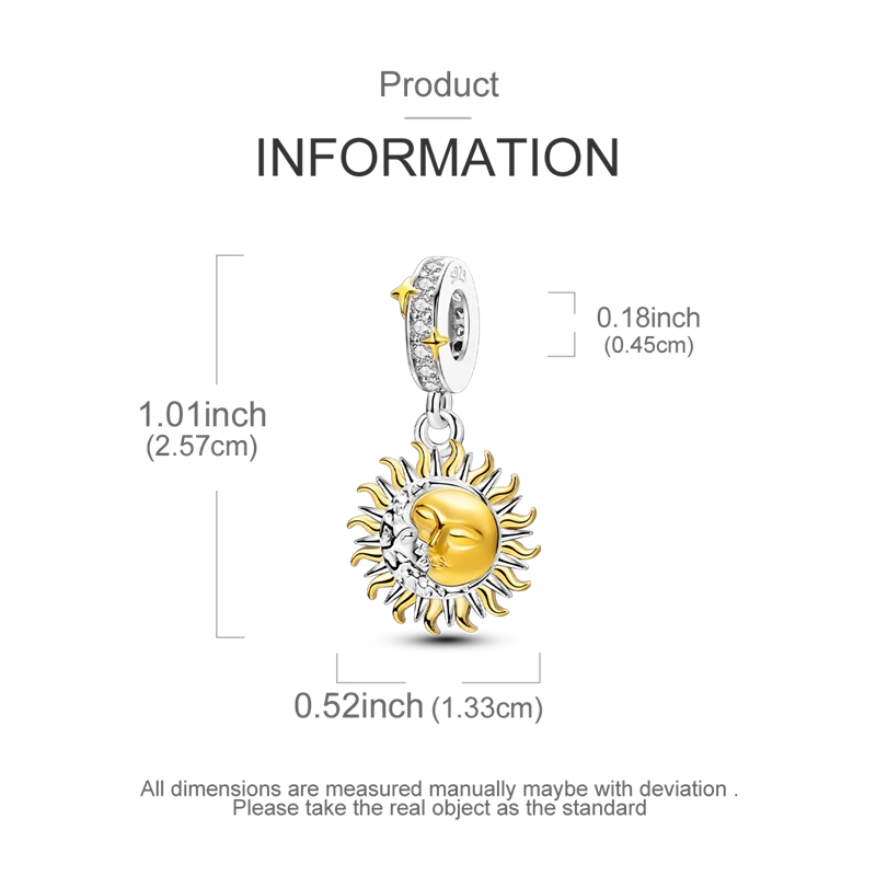 Gold Series DIY Charms Bead Original 925 Sterling Silver Inlaid Zirconium Sun Leopard Pendants Fit Bracelet Jewelry Gift Marking