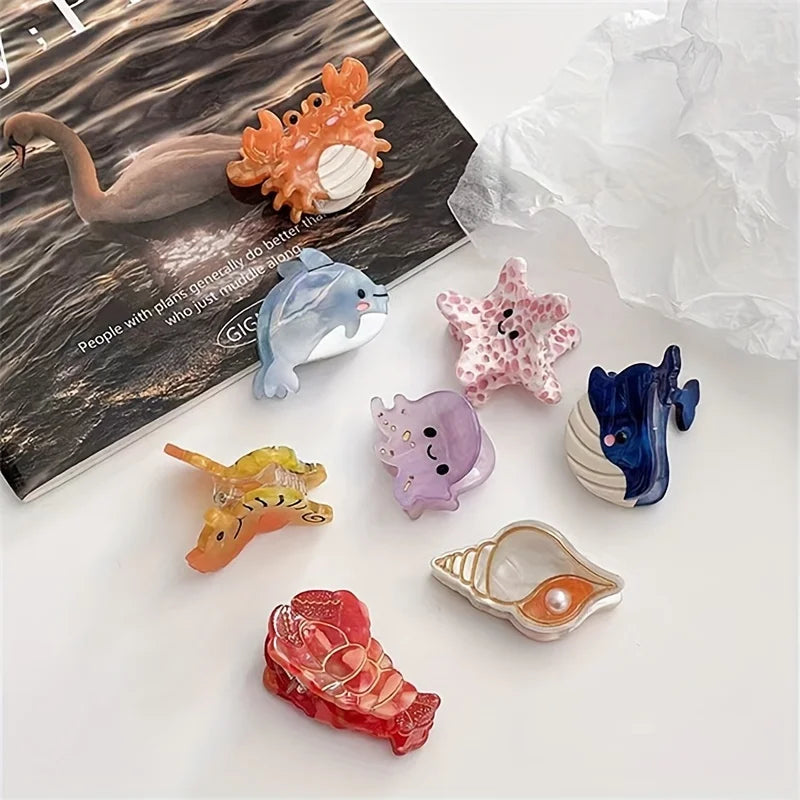 Acetate Ocean Animal Hair Clips for Women Non-Slip Summer Beach Accessories Crab Starfish Whale Multi-Pack Gifts.