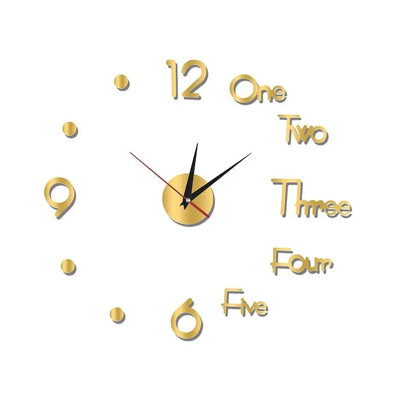 3D DIY Silent Wanduhr Schwarz/Gold/Silber Einfache moderne stanzfreie Wandaufkleberuhr
