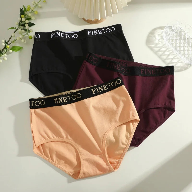 Finetoo 3Pcs Women's Cotton Briefs Women Plus Size Seamless Panties Breathable Underwear Female Low Waist Soft Lingerie S-XXL.