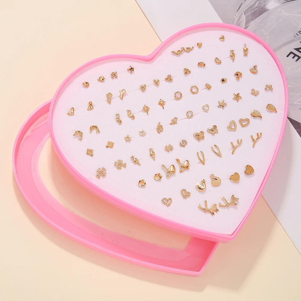 Multicolor 36Pairs Cartoon Hypoallergenic Plastic Stud Earrings Set For Women Girl Cute Animal Flower Ear Wedding Gifts Jewelry