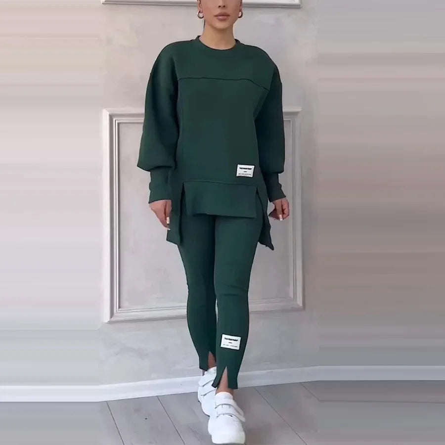 New Women's Fashion Casual Sweatshirt + Trousers Cover Autumn Winter O Neck Long-sleeved Hoodie Women's Suit Sports 2piece Set.