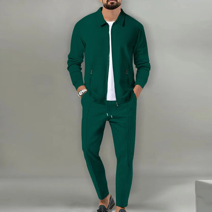 The new 2025 spring and autumn sports men's youth popular solid color jacket jacket trousers two leisure sports suit.