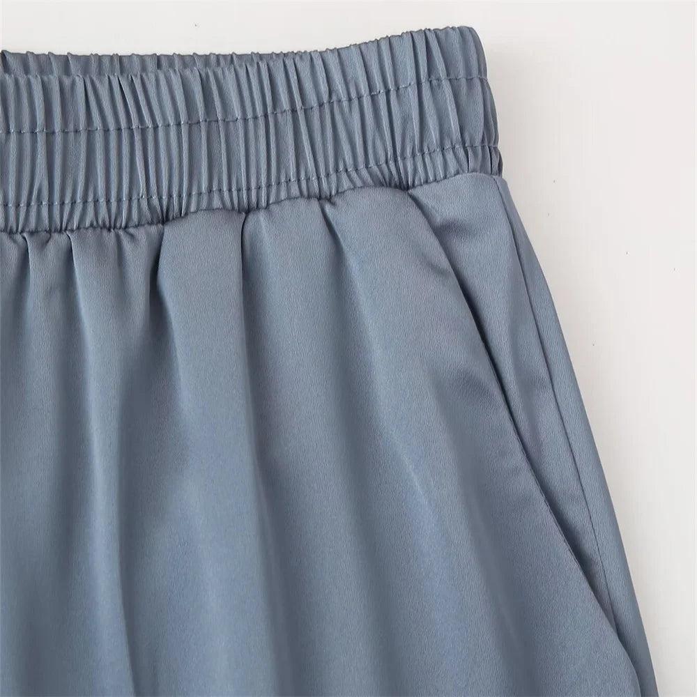 Summer New Product Women's Style Flip Collar with Beaded Embroidered Shirt, High Waist Straight Leg Pants Set.