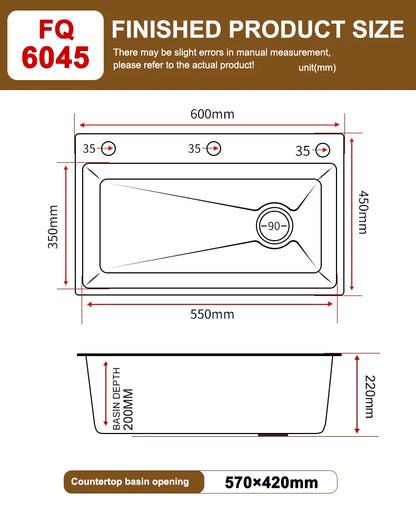 Stainless Steel Kitchen Sink Embossed Large Single-Slot With Kitchen Faucet Multifunctional Washbasin for Apartment