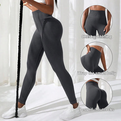 Women Pants Gym Yoga Seamless Sports Clothes Stretchy High Waist Athletic Exercise Fitness Leggings.