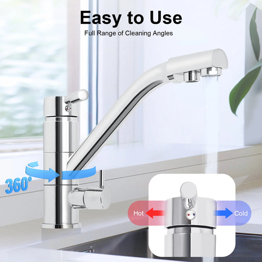 3 in 1 Water Filter Tap 360° Rotatable Three-Way Kitchen Faucet Osmosis System Tap Kitchen Water Filter Fitting 22*20cm