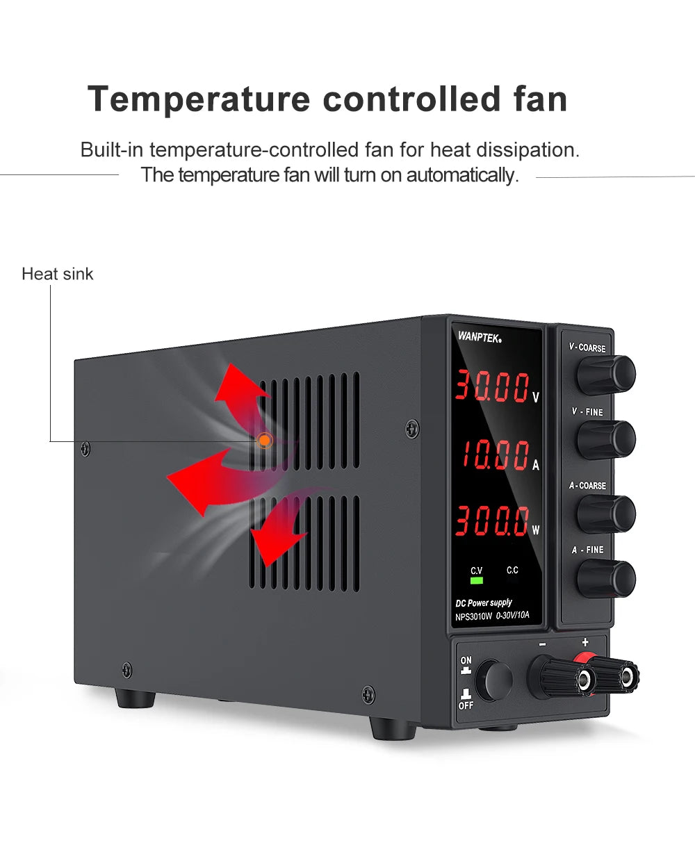 Wanptek Adjustable DC Power Supply 30V 10A LED Lab Bench Power Source Stabilized Switch Power Supply Voltage Regulator 60V 5A
