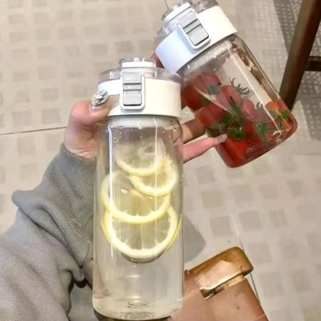 Portable Plastic Water Bottle Sports Fitness Large Capacity Transparent Cup with Tea Compartment Outdoor Anti-drop Water Bottle.