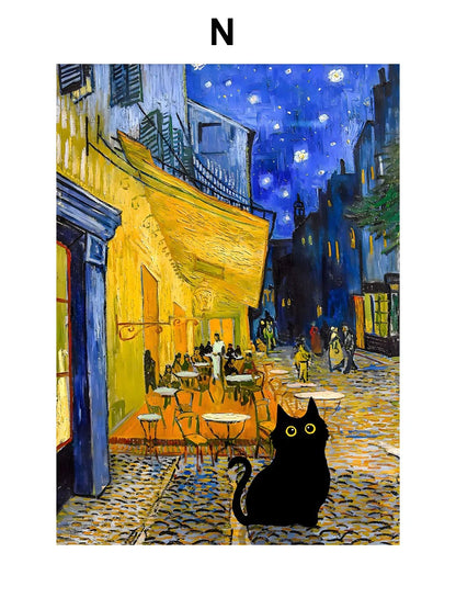 Funny Art Matisse Monet Black Cat Van Gogh Sunflowers Canvas Painting Posters and Prints Wall Pictures for Living Room Decor.