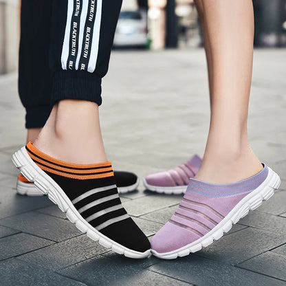 New large size men's casual sneakers fashion outdoor walking men's half slippers mesh surface breathable men's sneakers