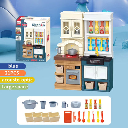 DIY Kid Play House Simulation Kitchen Pretend Toys Kitchenware Lighting and Sounds Cooking Game Set Children Fun Educational Toy