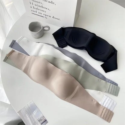 2Pcs/Set Strapless Bras For Women Push Up Bra Non-wire Bra Glossy Brassiere Seamless Underwear 1/2 Cup Padded Sexy Lingerie.