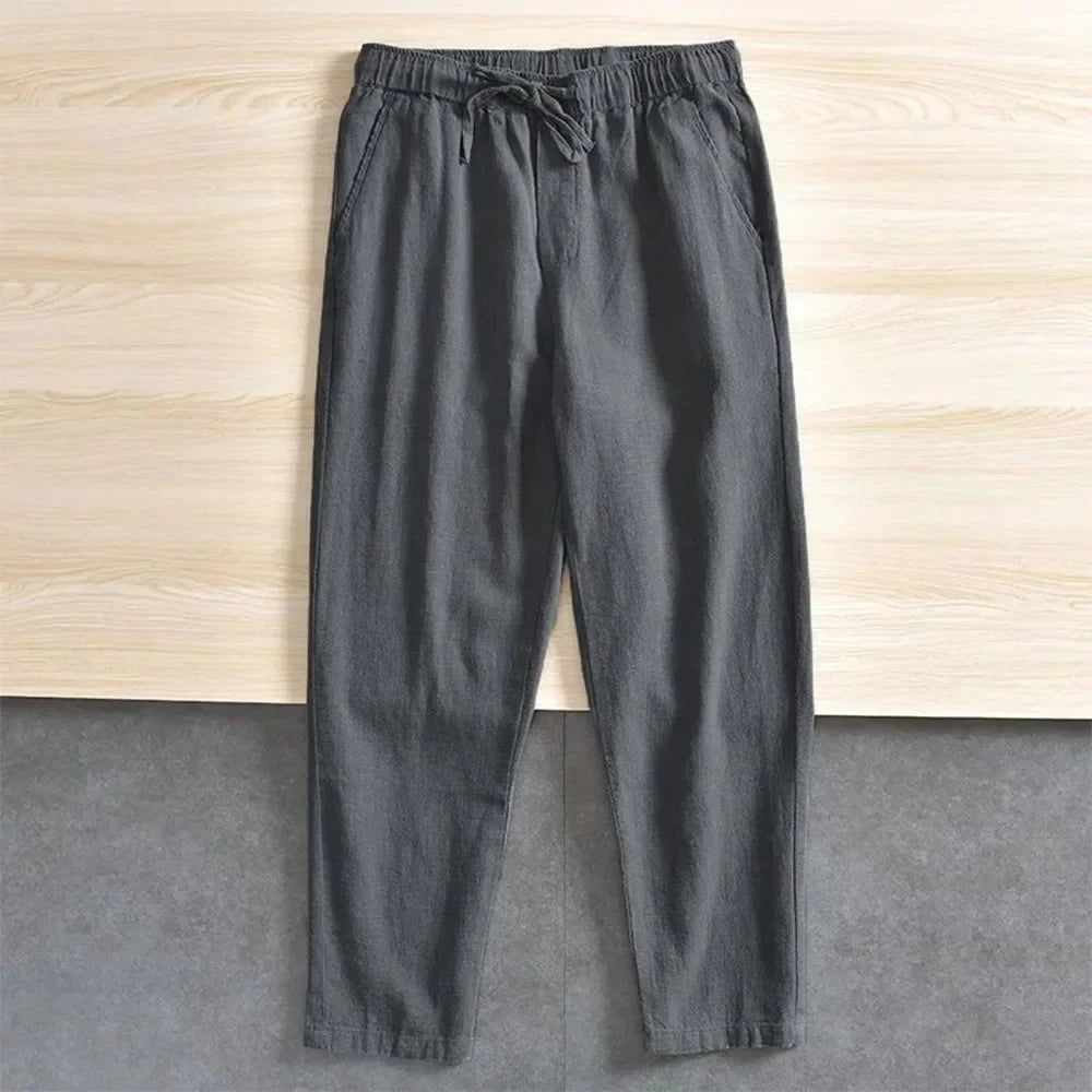 Men's Cotton Linen Casual Pants Baggy Streetwear Men Joggers Sports Trousers Solid Color Long Straight Trendy Pants for Men.