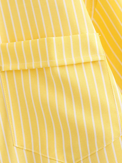 2024 Autumn Women Elegant Stripe Long Sleeves Casual Shirt For Woman Lapel Single-Breasted Loose Slim Blouse Top Streetwear.