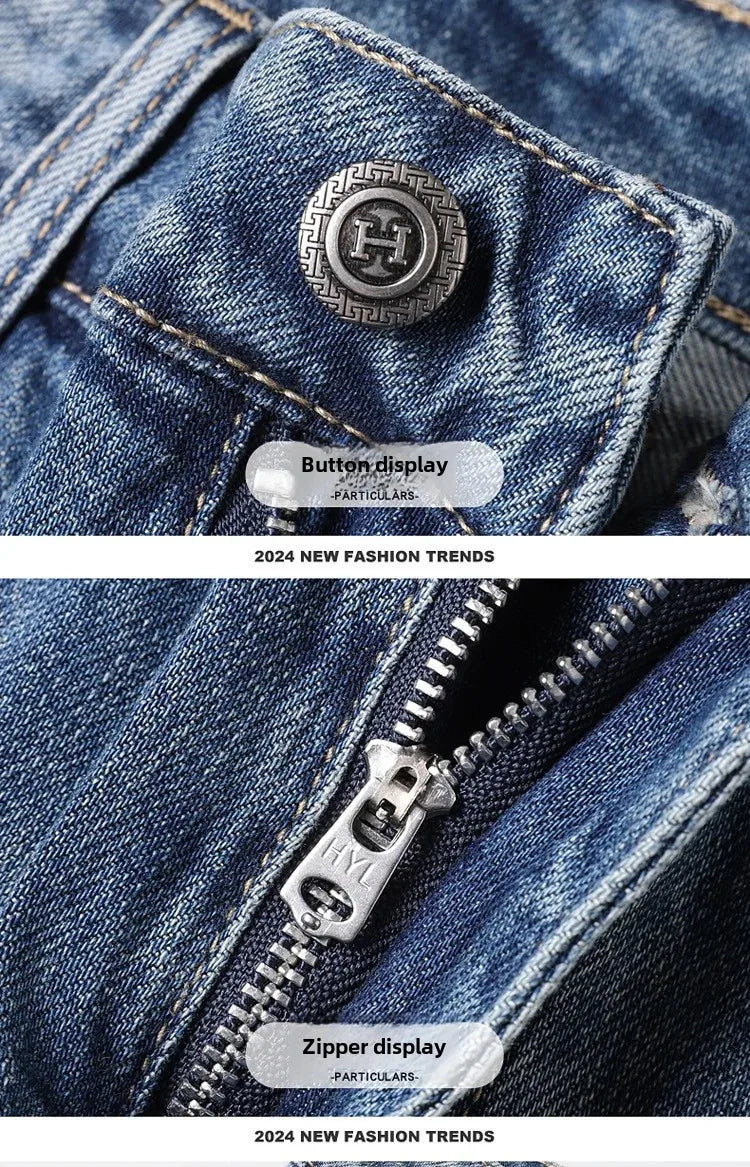 2024 Men's Fashionable Simple Stretch Slim Fit Denim Trousers European Style High Quality Casual Export Men Pants