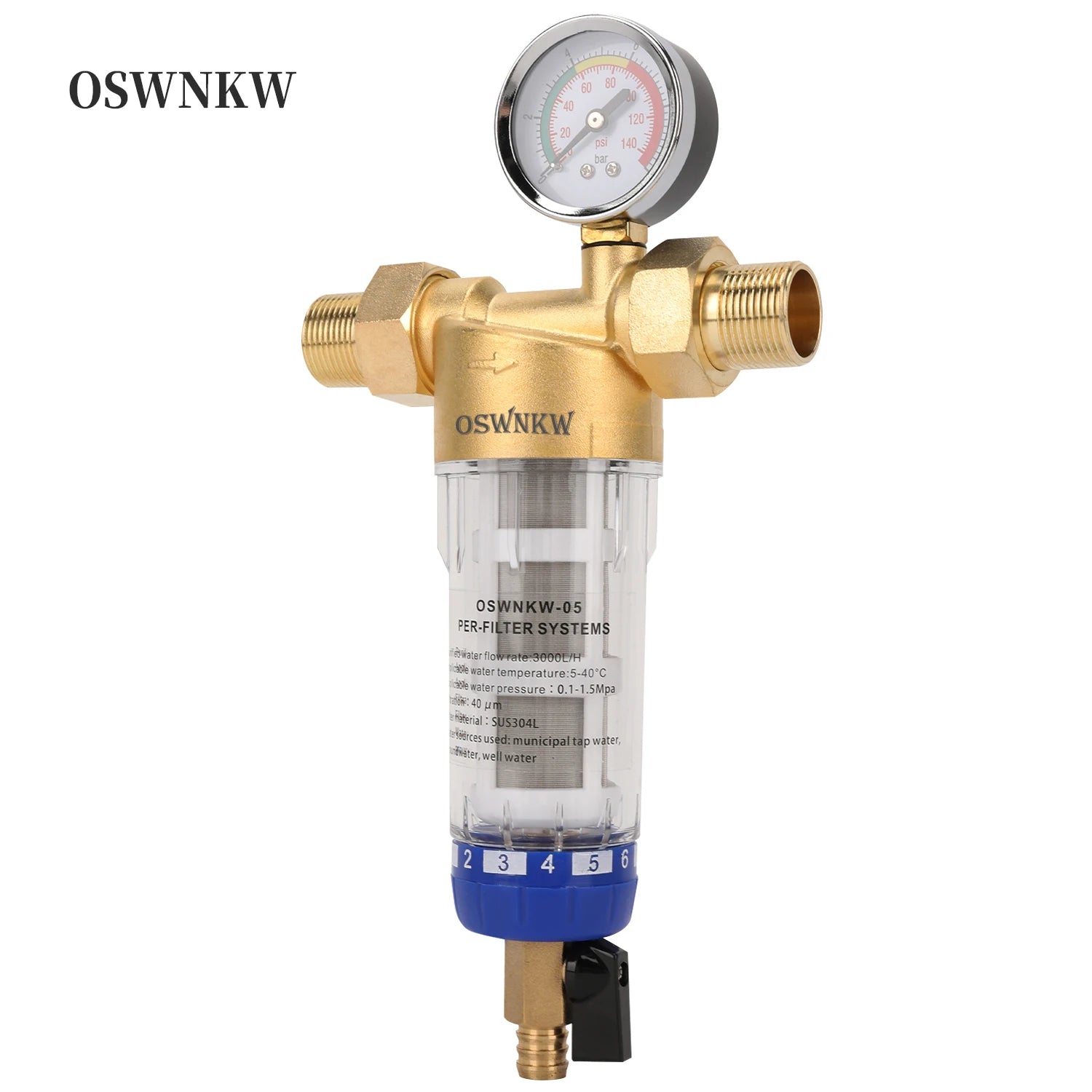 OSWNKW-05 Pre Filter Purifier Whole House Spin Down Sediment Water Filter Central Prefilter System Backwash Stainless Steel Mesh.