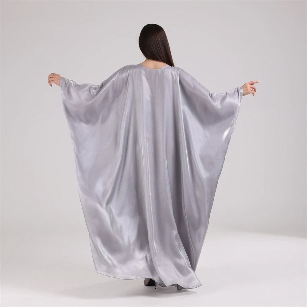Muslim Kaftan Dress Satin Batwing Abaya For Women Dubai Luxury 2024 Islam Kebaya Robe Caftan Marocain Femme Musulmane Vestidos.