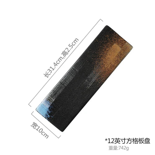Rectangular Sushi Plate Sashimi Plate Cold Dishes Flat Plate Japanese Ceramic Plate Retro Restaurant Long Plate.