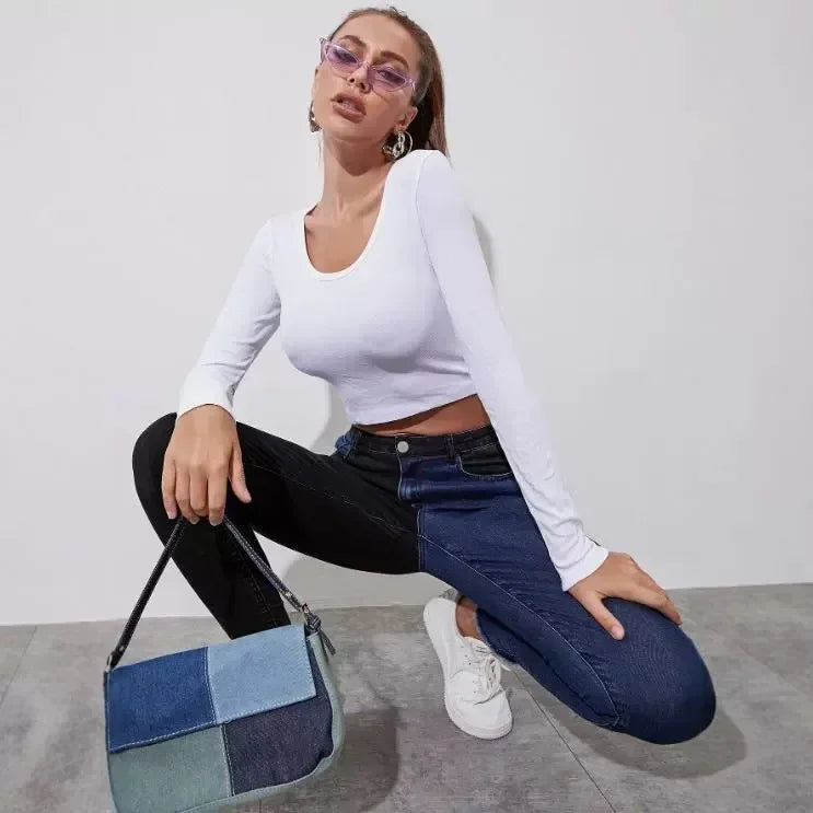 High Waist Casual Slimming Stretchy Jeans Women's Fashionable Versatile Pants High Waist Decorative No Elastic Band.