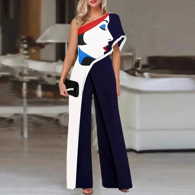 Fashionable Printed Pattern Wide Leg Pants Jumpsuit Independent Station Cross Border Spring Summer Women's Clothing.