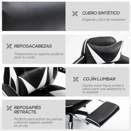 Vinsetto Ergonomischer Rennstuhl mit verstellbarer Rückenlehne, 65 x 70 x 118,5–126,5 cm