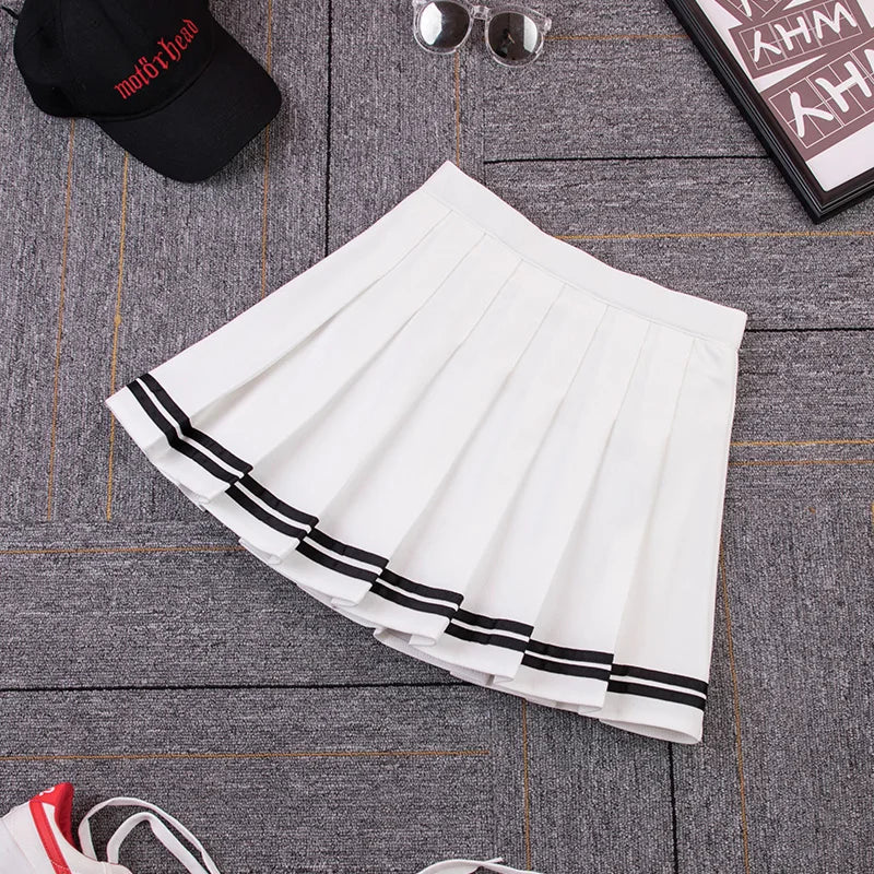 High Waist Women's Skirts Striped Pleated Elastic Waist Female Sweet Mini Dance Plaid Skirt Y2k Korean England Style.