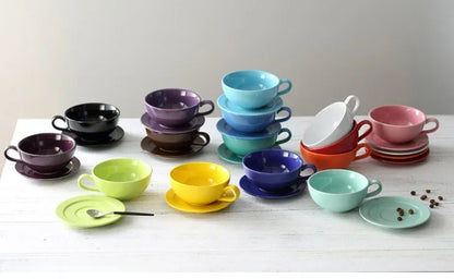 New Design Colourful Coffee Set Coffee Cup and Saucer Underglazed Low Procelain Cappuccino Latte Cup 250ml.