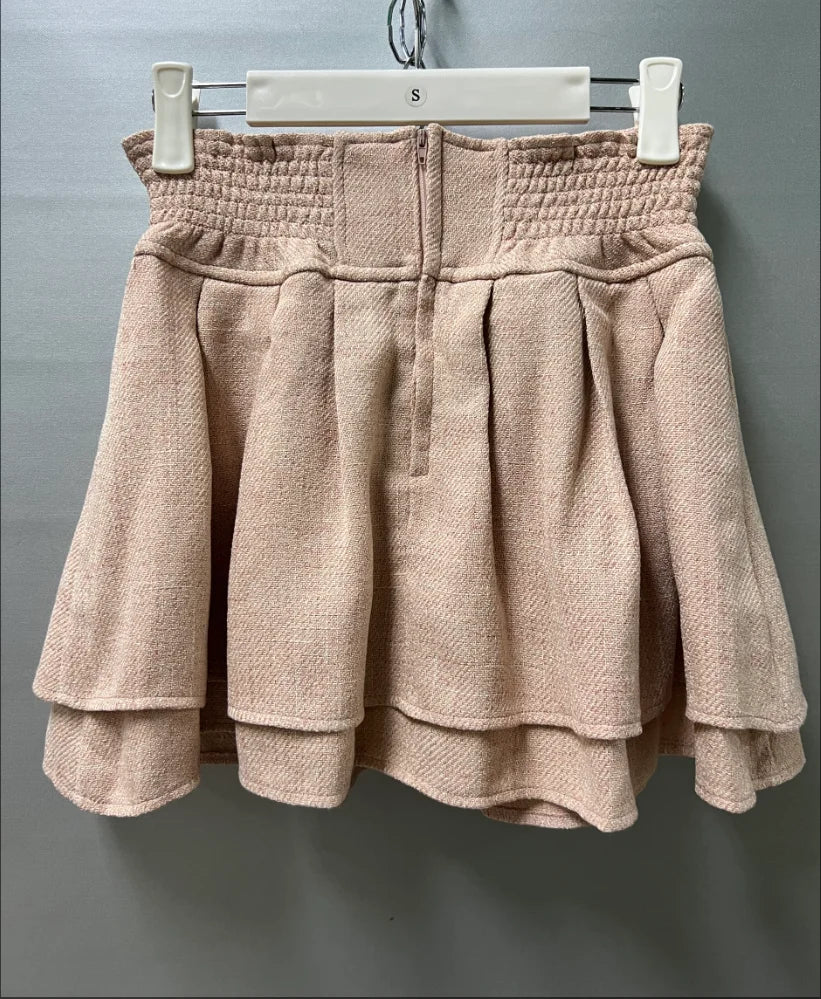 Japanese Lolita Skirts Ruffled Pleated Plaid Skirt Women 2025 Spring New Elastic High Waist Slimming Gentle Mini Skirt Culottes