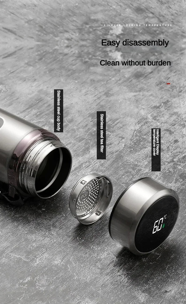 800ML-1L Stainless Steel Thermos Bottle 304 Tea Bottle Car Vacuum Bottle with LED Temperature Display Portable Drinking Cup.