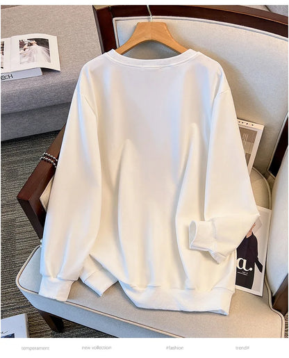 170 kg Plus Größe Damen Büste 170 Frühling Herbst Lose Langarm Druck Brief Pullover Sweatshirts 4XL 5XL 6XL 7XL 8XL 9XL.
