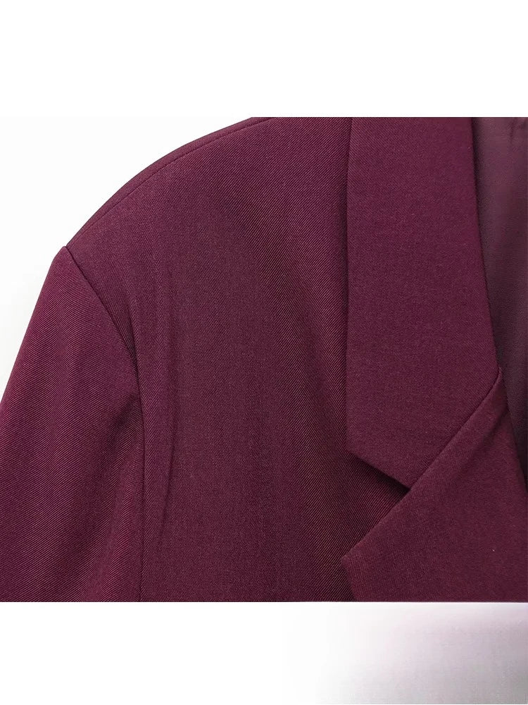 KONDALA Vintage Chic Office Lady Red Solid Women Suit Notched Single Button Pockets Blazer Straight Loose Pants Fashion 2025 Set.