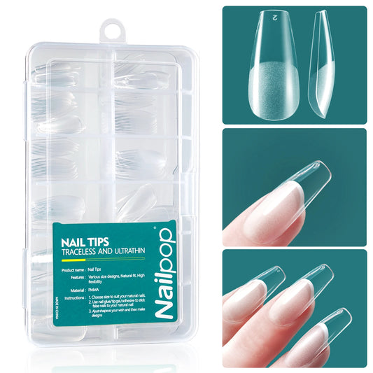 Nailpop 120pcs/box Gel X Nail Tips Medium Short Shape Almond/Square/Soft Gel Nail Tips False Nails Soak Off Easy Nail Extensions.