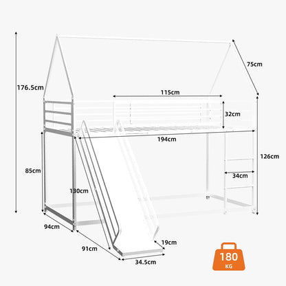 Twin Over Twin Etagenbett mit Rutsche für Kinderzimmer, hausförmiges Bettgestell mit Leiter, kein Boxspringbett erforderlich und einfach zu installieren