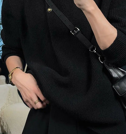 Vintage Trend Casual Autumn Winter New Men Turtleneck Solid Button Fashion Luxury Business Long Sleeve Pullovers Knitted Tops.