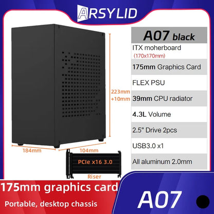All Aluminum 2.0mm HTPC Mini ITX A4 Chassis Game Computer Support Graphics Card RTX2070 I5 Discrete Display Case K39 A07 A39