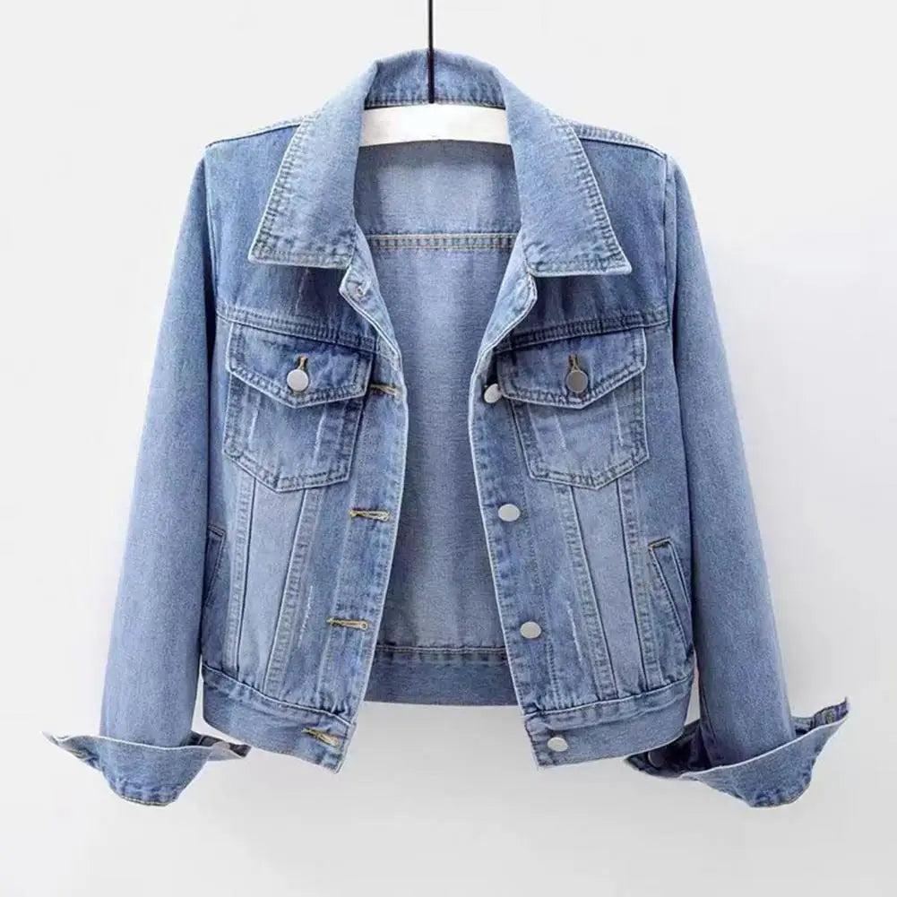 Frauen Denim Jacke einreiher Brust Klappe Tasche Jacke Langarm Dünne Kurze Mantel Retro Damen Denim Jacken Oberbekleidung.