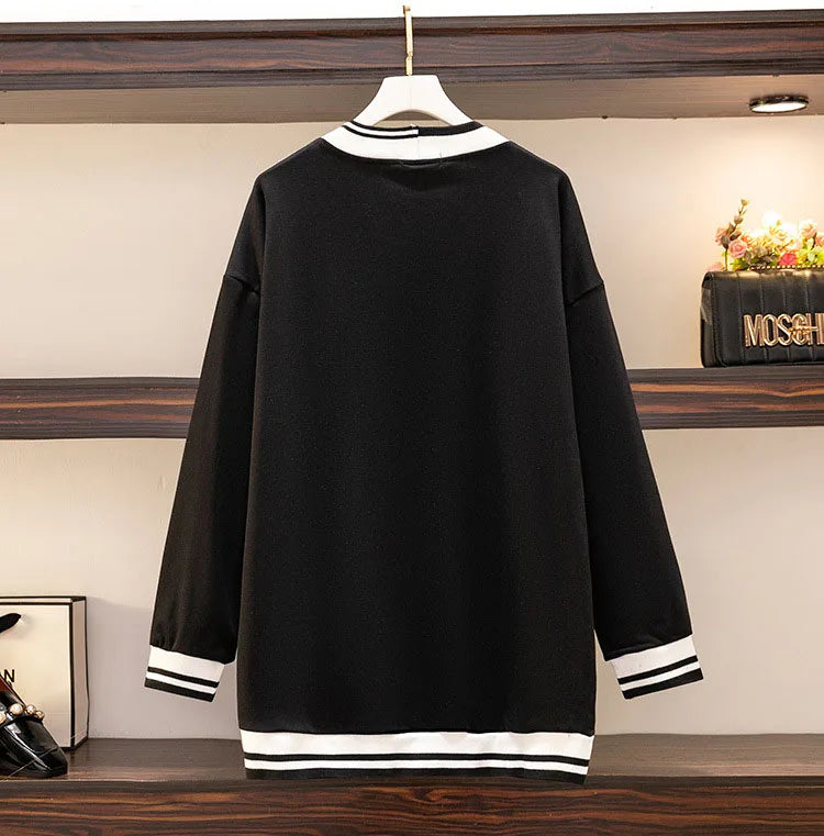 150Kg Plus Größe frauen Fehlschlag 157 Frühling Herbst Lose V-ausschnitt Langarm Drucken Sweatshirts Lässige Top Schwarz 5XL 6XL 7XL 8XL 9XL.