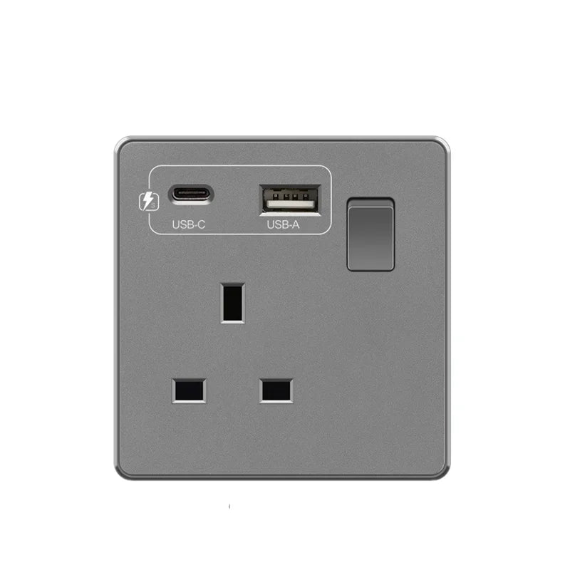 18 W Typ-C-Stecker, Schnellladung, UK 13 A USB-Wandsteckdose, Steckdose mit 3,1 A USB C, universelles Dual-5-Pin-Steckdosenpanel