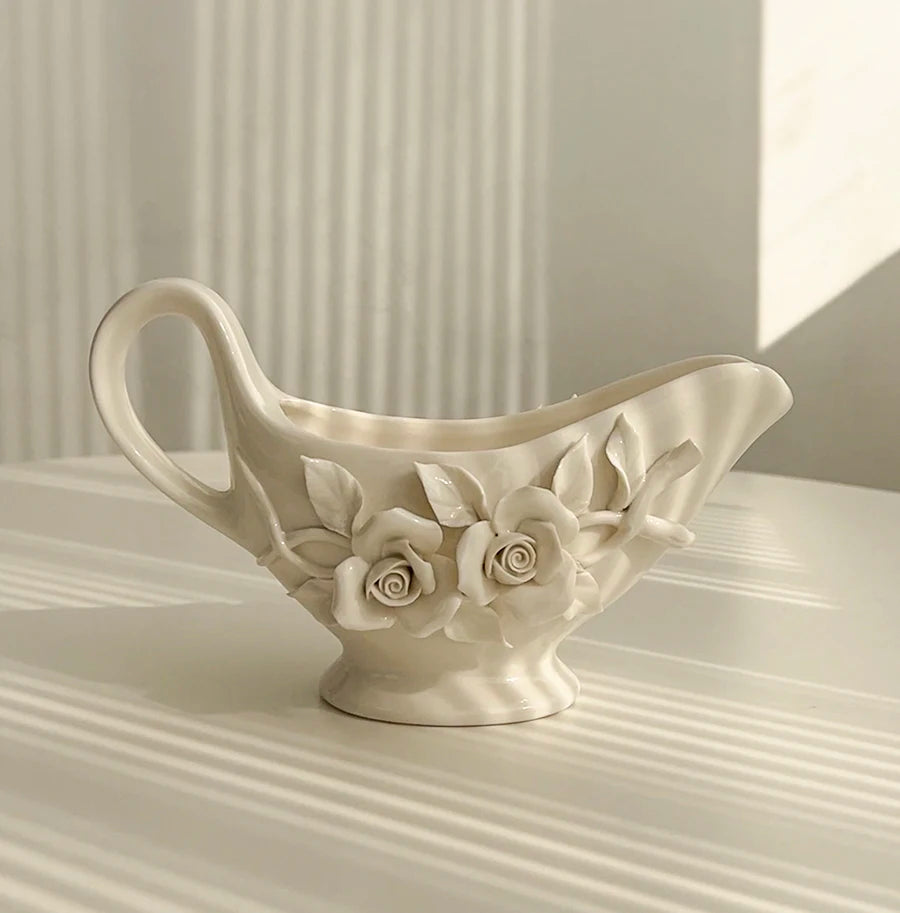 Vintage relief ceramic coffee set, hand-squeezed camellia afternoon tea set, tissue box, creative gift..