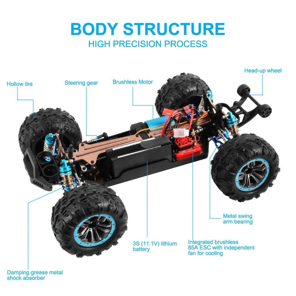 WLtoys  F21A 1:10 80KM/H RC Car 4WD 2.4G Metal Undercarriage Brushless Motor Remote Control High Speed Drift Monster Truck Toy