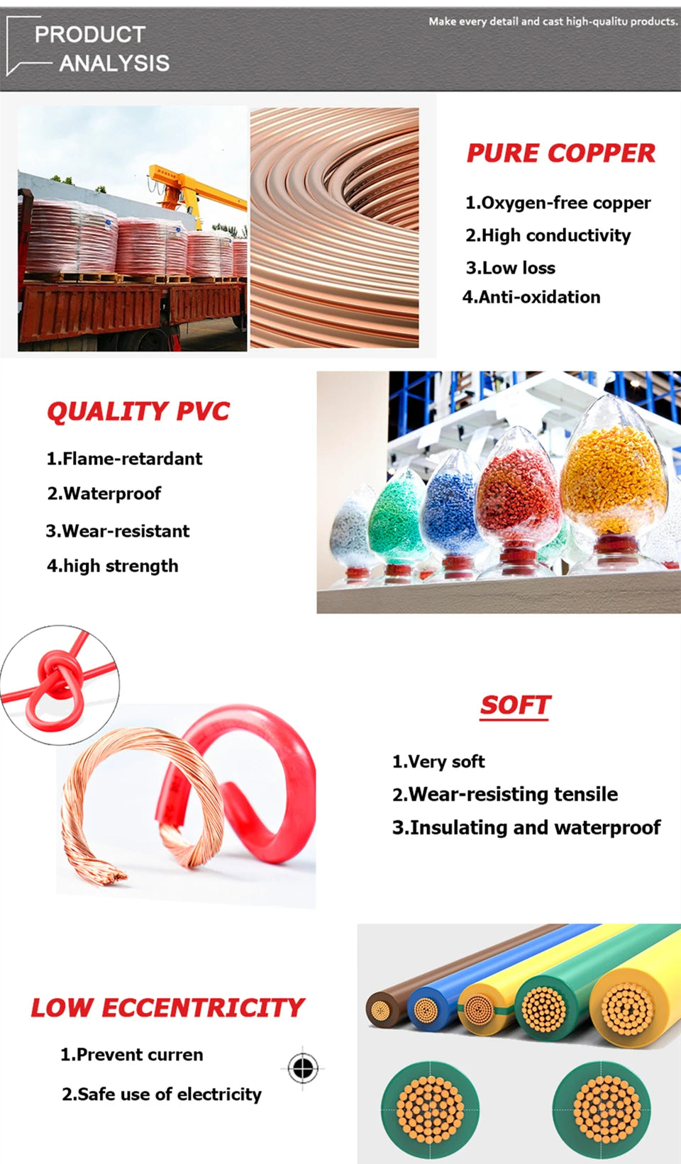 RV PVC Copper wire Flexible wire Soft Black Red Electric cable Auto led Speaker Audio Power Car Wiring 1 2 4 6 8 10 12 14 AWG.