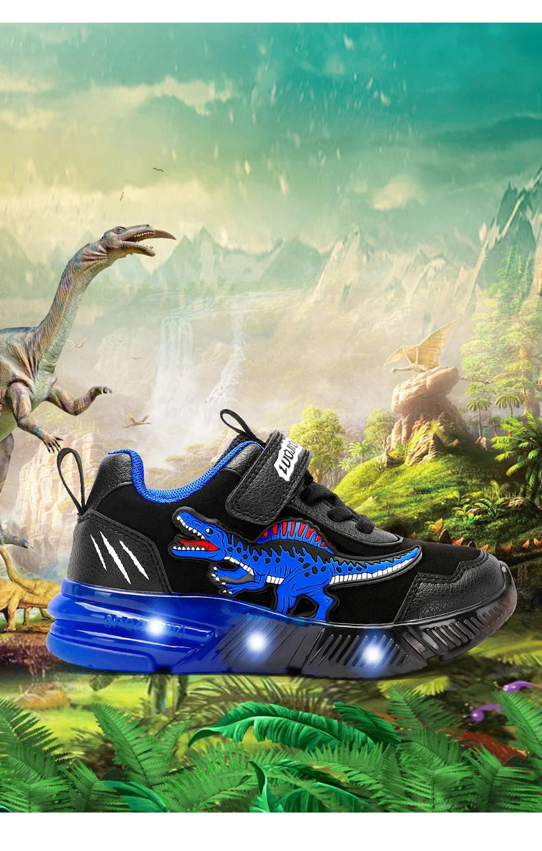 EXDINO Dinosaur Little Kids Spring Autumn LED Light Up Shoes Children Spinosaurus Boys Glowing Casual Sports Sneakers Non-slip.
