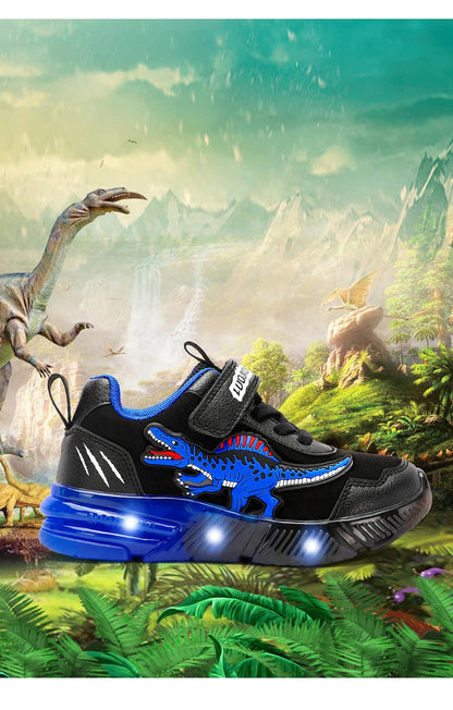 EXDINO Dinosaur Little Kids Spring Autumn LED Light Up Shoes Children Spinosaurus Boys Glowing Casual Sports Sneakers Non-slip.