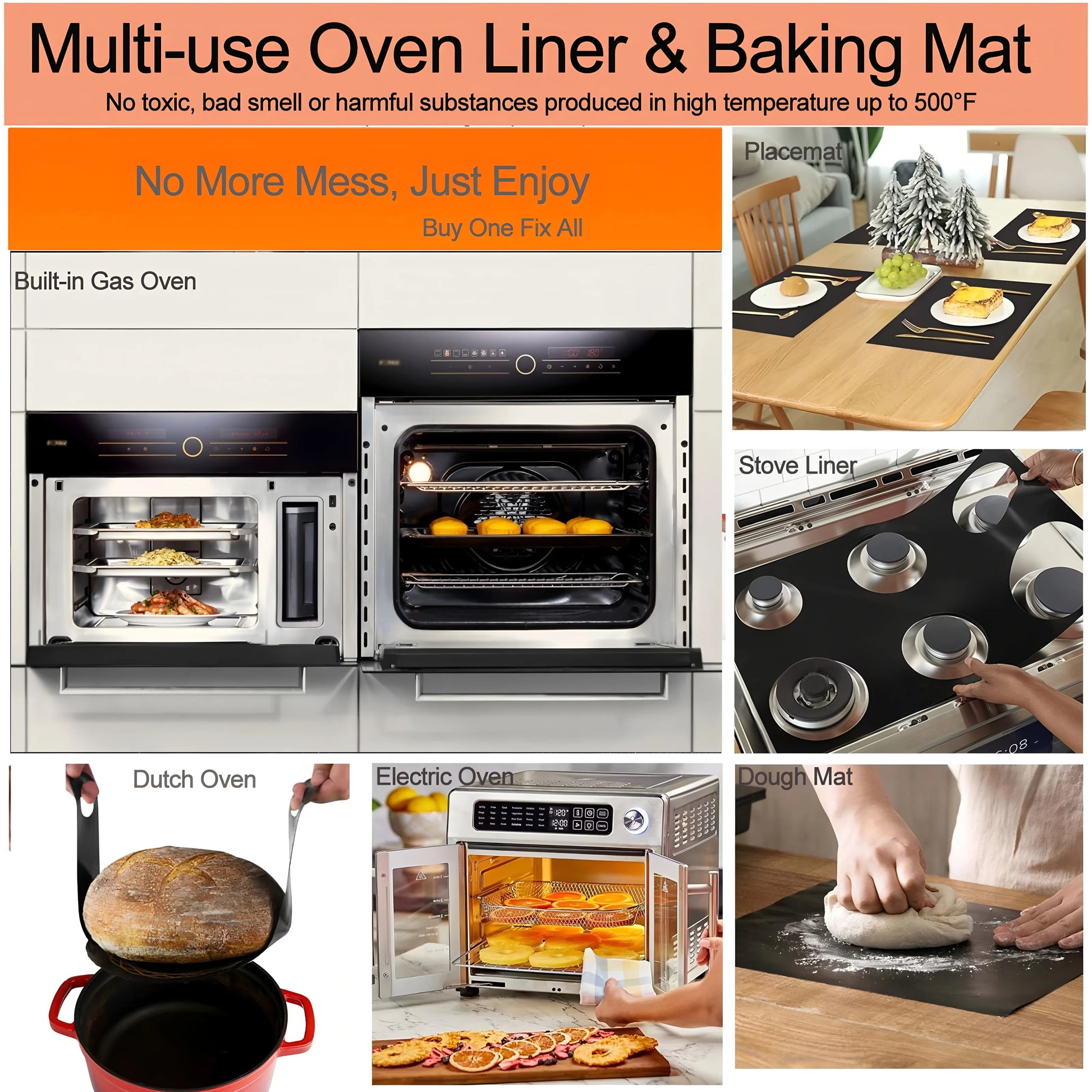 Oven Bottom Liners Non Stick Barbecue Grill Mats Reusable Kitchen Toaster Liner Air Fryer Cooking Heat Resistant Baking Paper.