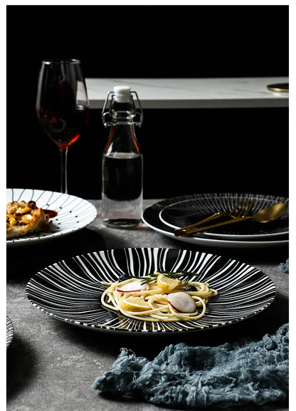 Geometric Design Gold Plating Meal Plate Porcelain Kitchen Dinner Plates Ceramics Food Tray Salad Dish 6/8/10 Inch 1Pcs